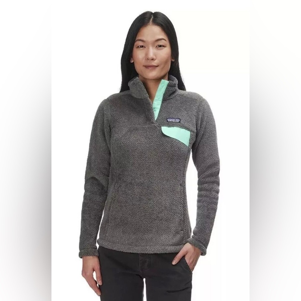 Patagonia Gray Fleece Pullover with Mint Accent S